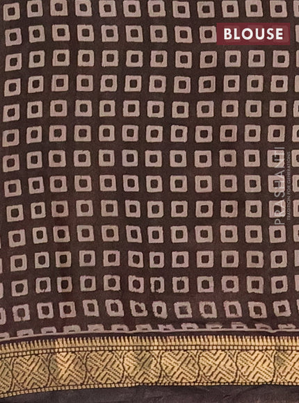 Semi maheshwari cotton saree sap green and coffee brown with allover kalamkari prints and zari woven border