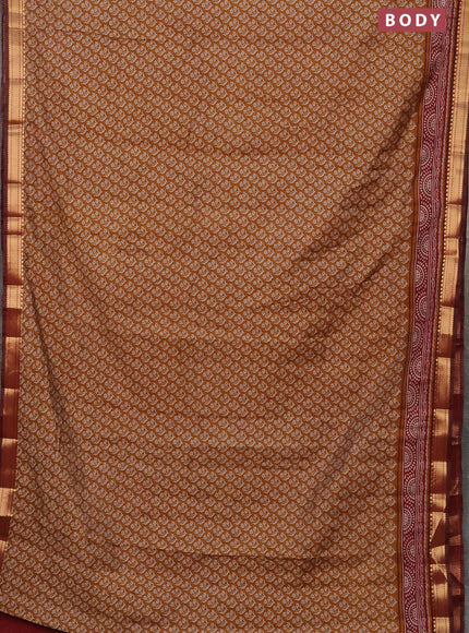 Semi maheshwari cotton saree dark mustard and maroon with allover butta prints and zari woven border