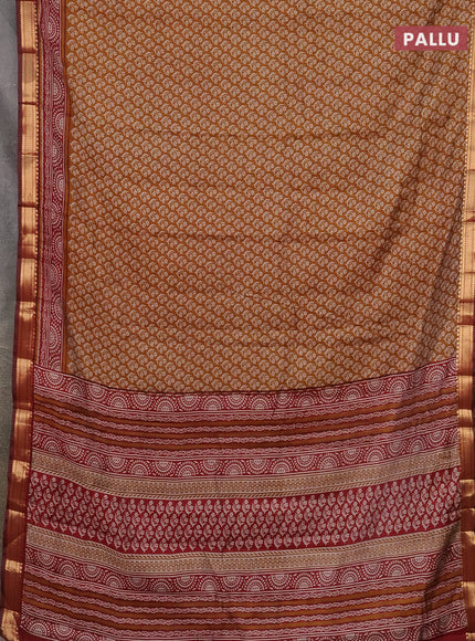 Semi maheshwari cotton saree dark mustard and maroon with allover butta prints and zari woven border