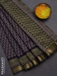 Semi maheshwari cotton saree dark blue and sap green with allover butta prints and zari woven border