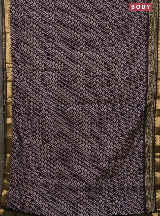 Semi maheshwari cotton saree dark blue and sap green with allover butta prints and zari woven border