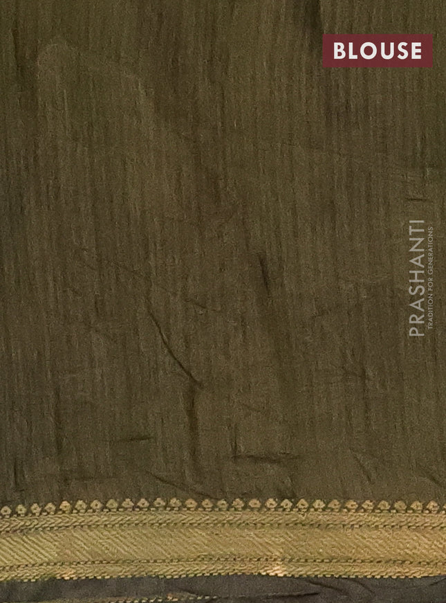 Semi maheshwari cotton saree dark blue and sap green with allover butta prints and zari woven border