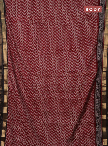 Semi maheshwari cotton saree maroon and black with allover butta prints and zari woven border