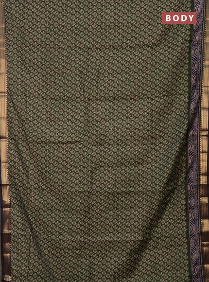 Semi maheshwari cotton saree sap green and dark blue with allover butta prints and zari woven border