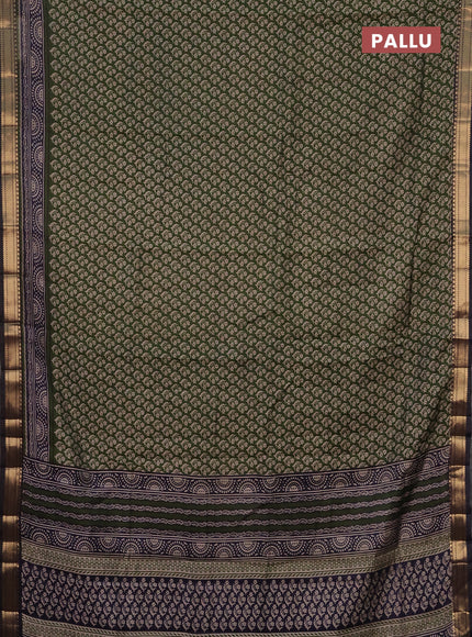 Semi maheshwari cotton saree sap green and dark blue with allover butta prints and zari woven border