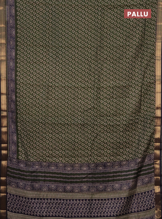 Semi maheshwari cotton saree sap green and dark blue with allover butta prints and zari woven border