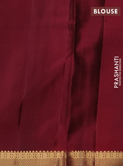 Pure kanchipuram silk saree navy blue and maroon with plain body and zari woven border