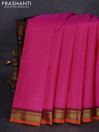 Pure kanchipuram silk saree PINK and orange with plain body and zari woven border