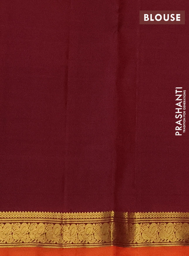Pure kanchipuram silk saree PINK and orange with plain body and zari woven border