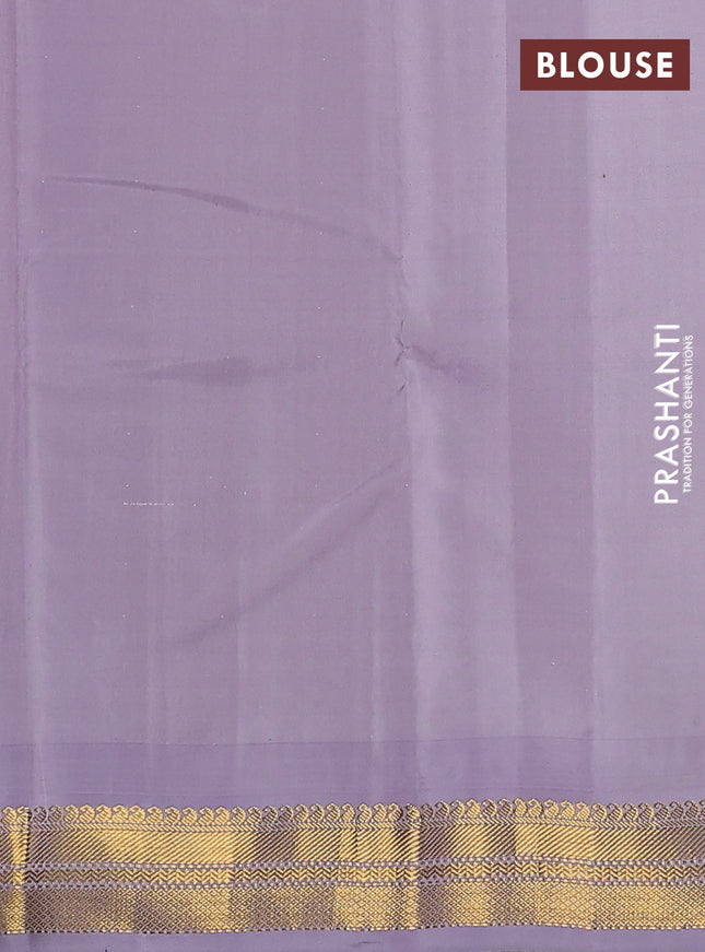 Pure kanchipuram silk saree purple and pastel grey with plain body and temple design zari woven border