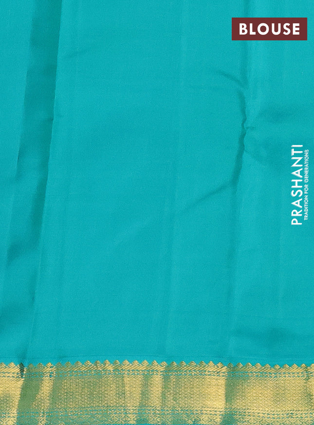 Pure kanchipuram silk saree blue and teal green with allover checks & zari buttas and zari woven korvai border