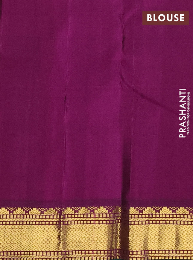 Pure kanchipuram silk saree greyish green and purple with plain body and zari woven korvai border