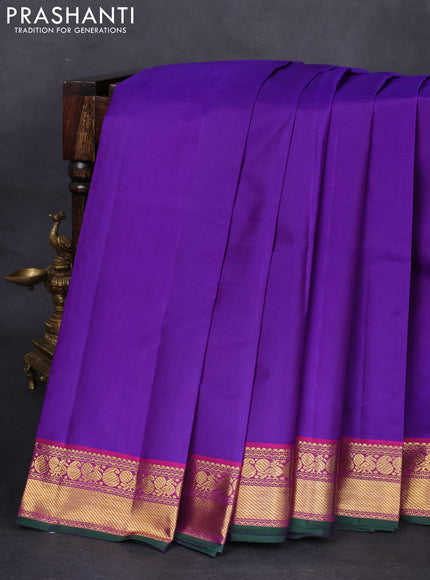 Pure kanchipuram silk saree violet and purple with plain body and zari woven korvai border