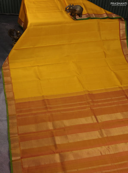 Pure kanchipuram silk saree yellow and dual shade of pink with plain body and zari woven border
