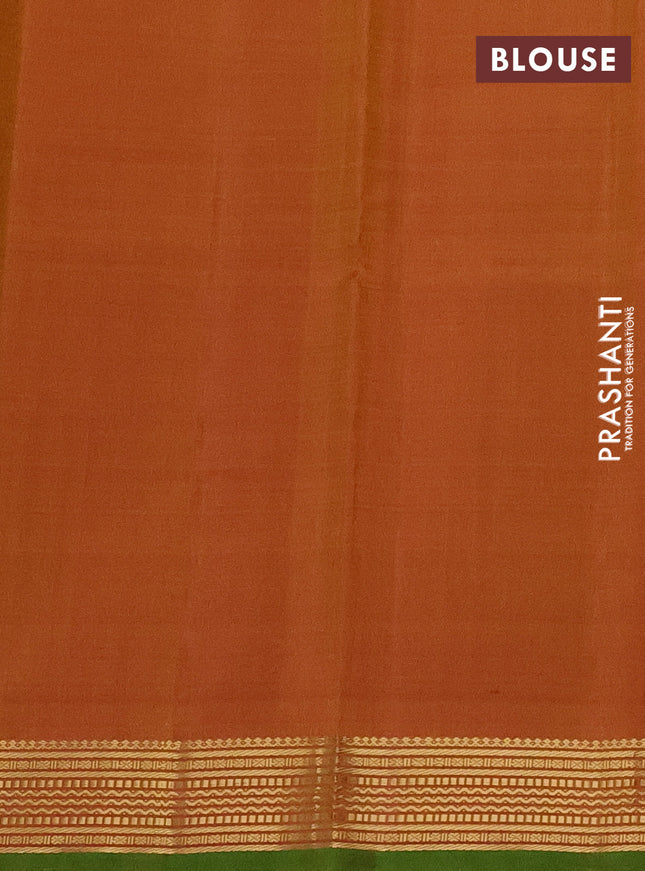 Pure kanchipuram silk saree yellow and dual shade of pink with plain body and zari woven border