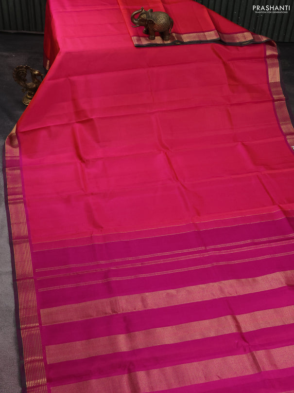 Pure kanchipuram silk saree dual shade of pink and dual shade of green with plain body and zari woven border
