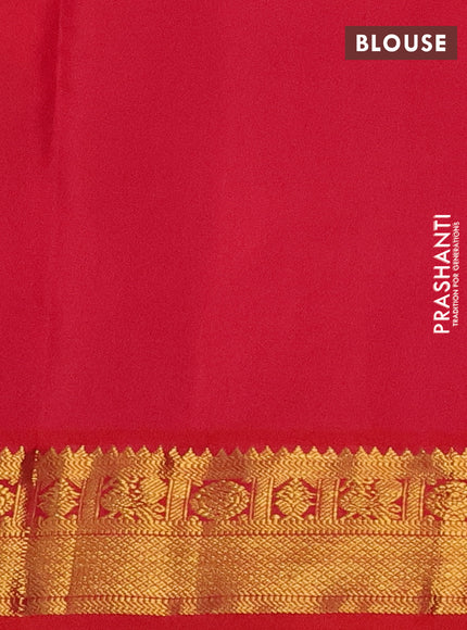 Pure kanchipuram silk saree green and dual shade of pinkish orange with zari woven buttas and zari woven korvai border