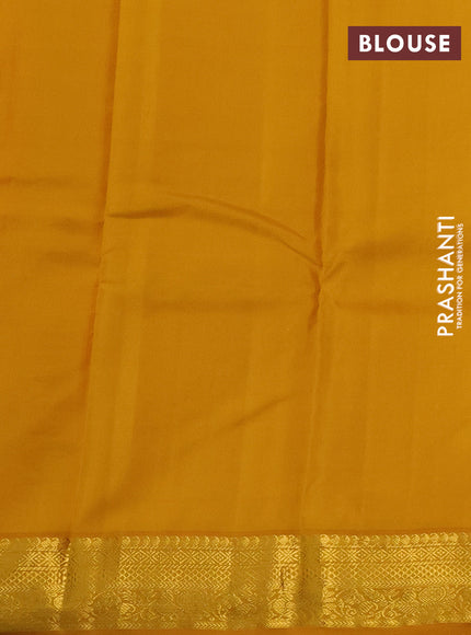 Pure kanchipuram silk saree brown and mustard yellow with allover zari weaves & buttas and zari woven korvai border