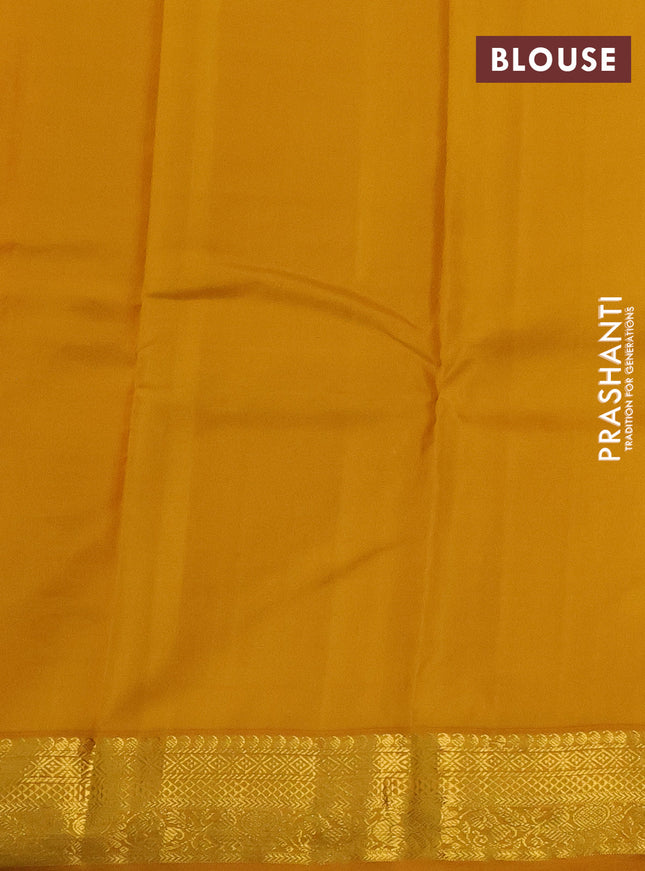 Pure kanchipuram silk saree brown and mustard yellow with allover zari weaves & buttas and zari woven korvai border