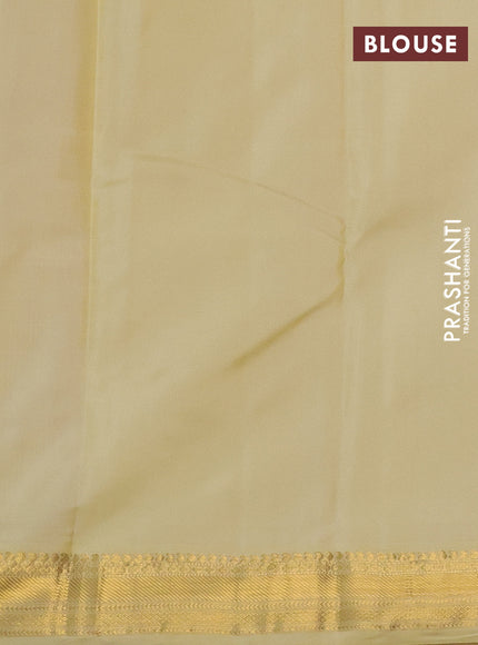 Pure kanchipuram silk saree reddish pink and pale yellow with zari woven buttas and zari woven korvai border