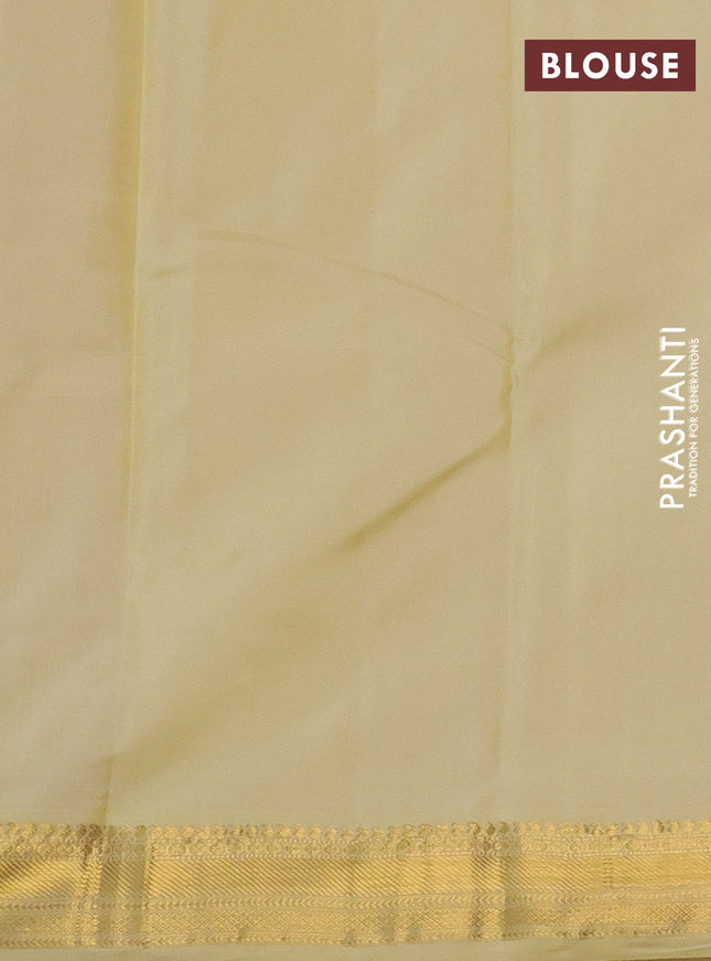 Pure kanchipuram silk saree reddish pink and pale yellow with zari woven buttas and zari woven korvai border