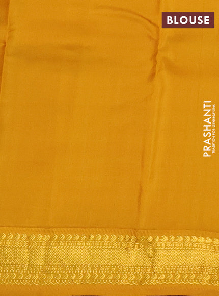 Pure kanchipuram silk saree wine shade and mustard yellow with zari woven buttas and zari woven korvai border