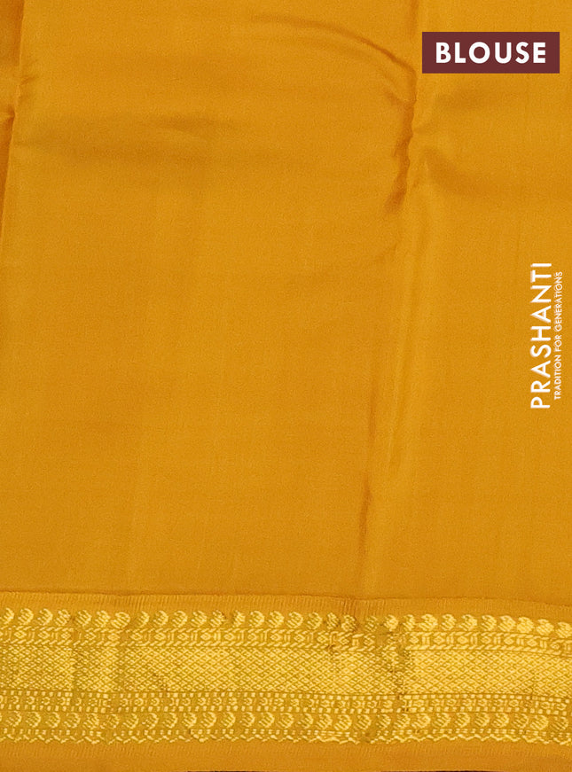 Pure kanchipuram silk saree wine shade and mustard yellow with zari woven buttas and zari woven korvai border