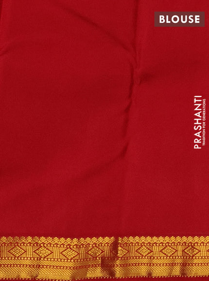 Pure kanchipuram silk saree green and red with allover small zari checks and zari woven korvai border