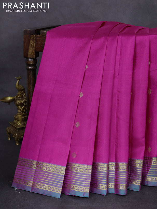 Pure kanchipuram silk saree pink and dual shade of teal green with zari woven buttas and zari woven border