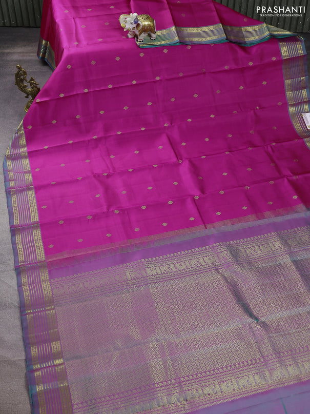Pure kanchipuram silk saree pink and dual shade of teal green with zari woven buttas and zari woven border