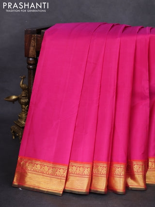 Pure kanchipuram silk saree pink and red with plain body and zari woven border