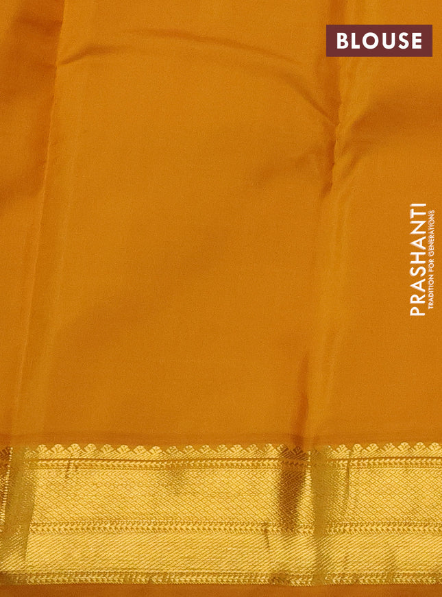 Pure kanchipuram silk saree red and mustard yellow with allover zari weaves & buttas and zari woven border
