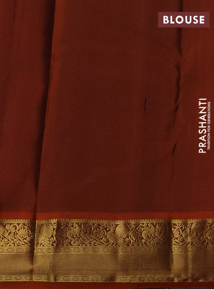 Pure kanchipuram silk saree blue and orange with allover zari weaves & buttas and zari woven border