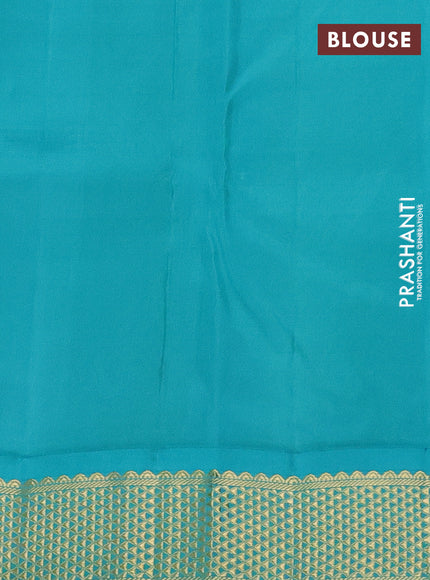Pure kanchipuram silk saree pink and teal blue with plain body and zari woven korvai border