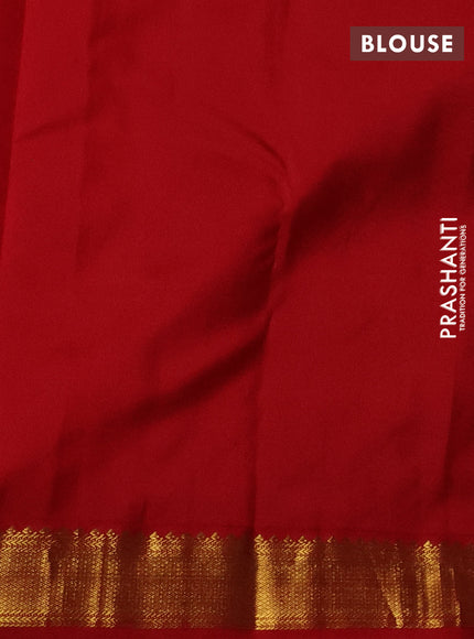 Pure kanchipuram silk saree blue and red with zari woven buttas and zari woven korvai border