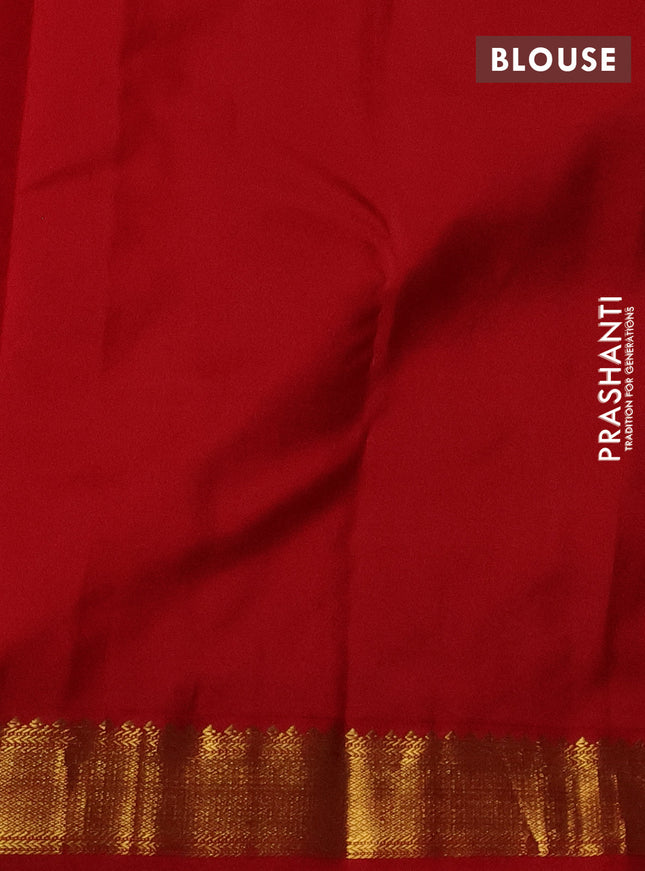 Pure kanchipuram silk saree blue and red with zari woven buttas and zari woven korvai border
