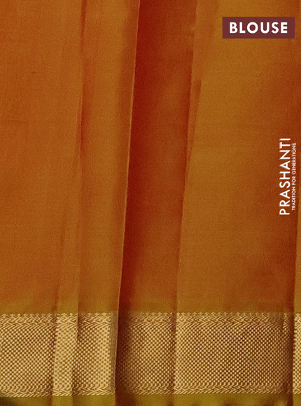 Pure kanchipuram silk saree red and mustard shade with plain body and zari woven border