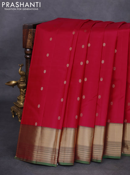 Pure kanchipuram silk saree pink and green with zari woven buttas and zari woven border