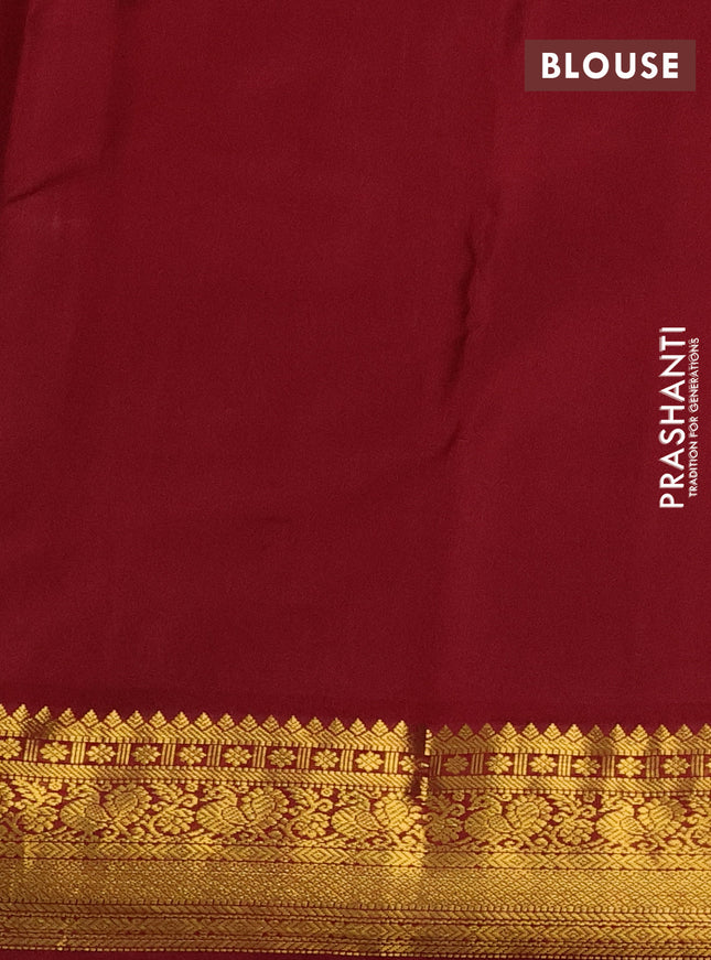 Pure kanchipuram silk saree teal blue and maroon with zari woven buttas and zari woven korvai border