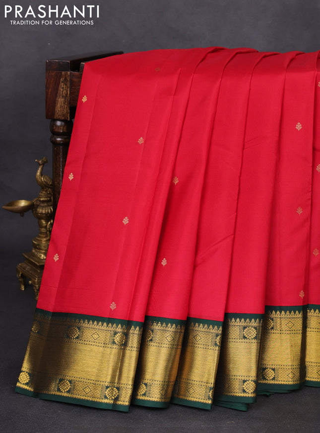 Pure kanchipuram silk saree red and green with zari woven buttas and zari woven korvai border