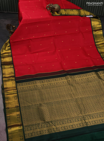 Pure kanchipuram silk saree red and green with zari woven buttas and zari woven korvai border