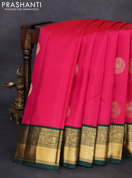 Pure kanchipuram silk saree pink and dark green with zari woven buttas and zari woven korvai border