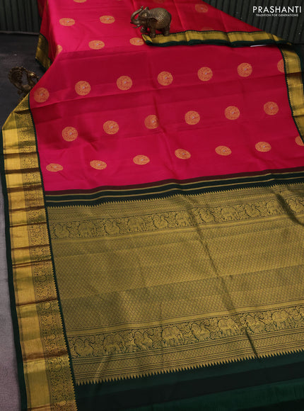 Pure kanchipuram silk saree pink and dark green with zari woven buttas and zari woven korvai border