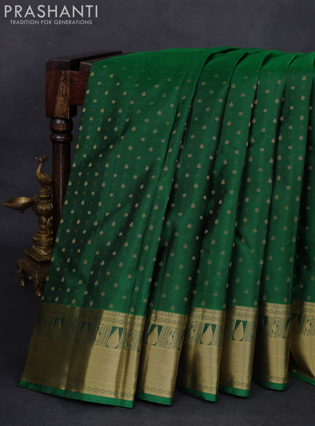 Pure kanchipuram silk saree green and red with zari woven 1000 buttas and zari woven border