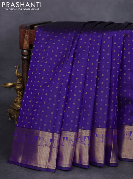 Pure kanchipuram silk saree blue with zari woven 1000 buttas and zari woven border