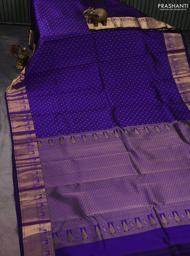 Pure kanchipuram silk saree blue with zari woven 1000 buttas and zari woven border