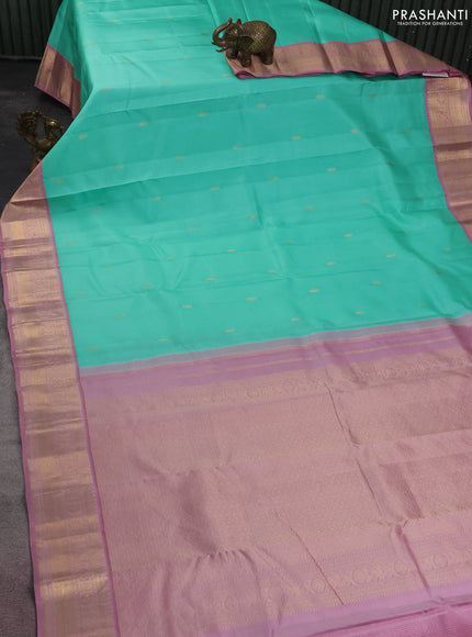 Pure kanchipuram silk saree teal green and pastel pink with zari woven buttas and zari woven border