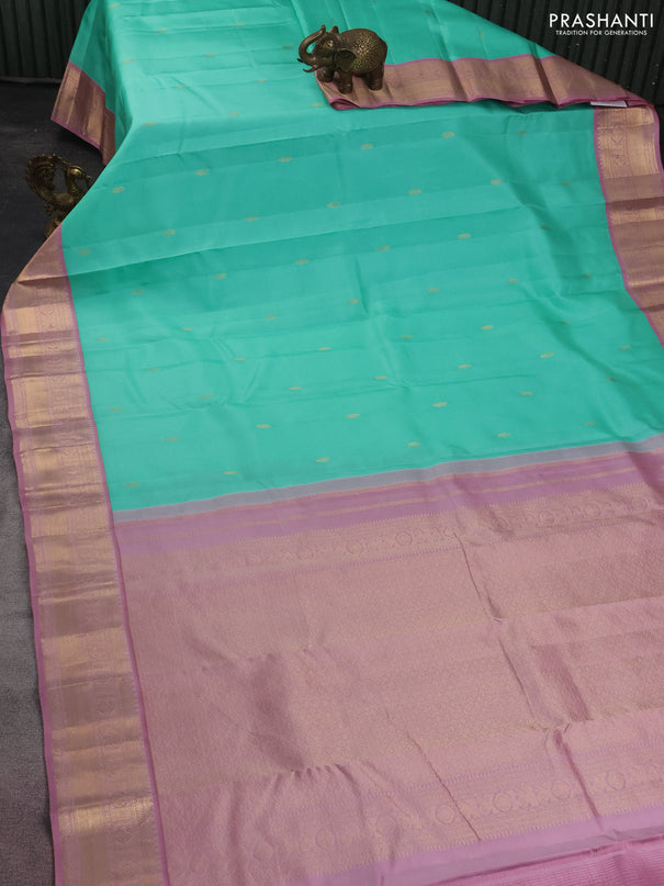 Pure kanchipuram silk saree teal green and pastel pink with zari woven buttas and zari woven border