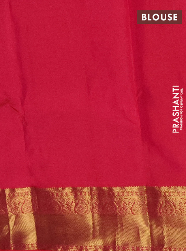 Pure kanchipuram silk saree dark green and dual shade of pinkish orange with zari woven buttas and zari woven border