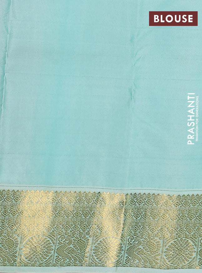 Pure kanchipuram silk saree purple and teal blue with zari woven buttas and zari woven korvai border